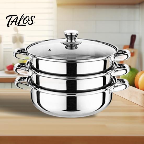 3 Tier Steamer Pot for Cooking Stainless Steel Set with Lid Food Stackable Kitchen Storage Optimization Space Saving Visual Handle Design Multipurpose