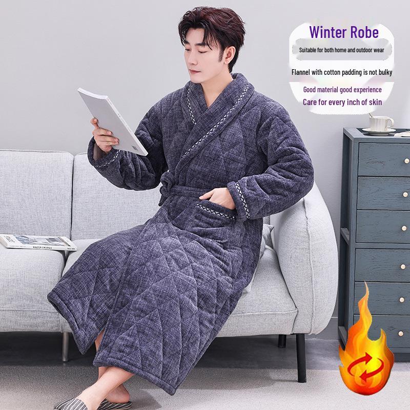 

Трехслойный стеганый фланелевый халат для мужчин - Теплый, больших размеров, зимняя одежда для мужчин среднего и пожилого возраста 5XL: Weight 200-220 lbs