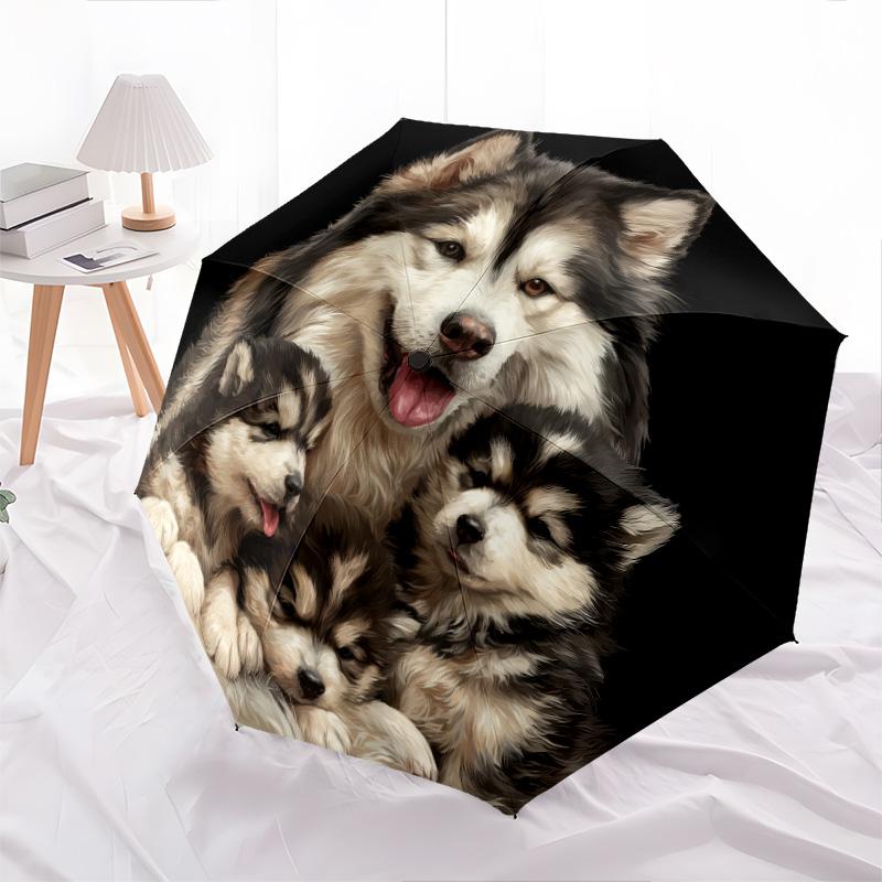 Three Wolves  Pattern, Automatic Folding Umbrella, Portable and Foldable Design, 8 Ribs, a Christmas or Birthday Gift.