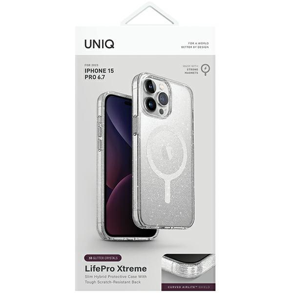 Uniq Lifepro Xtreme Case for iPhone 15 Promax 6.7 Magclick Charging Transparent/Tinsel Lucent