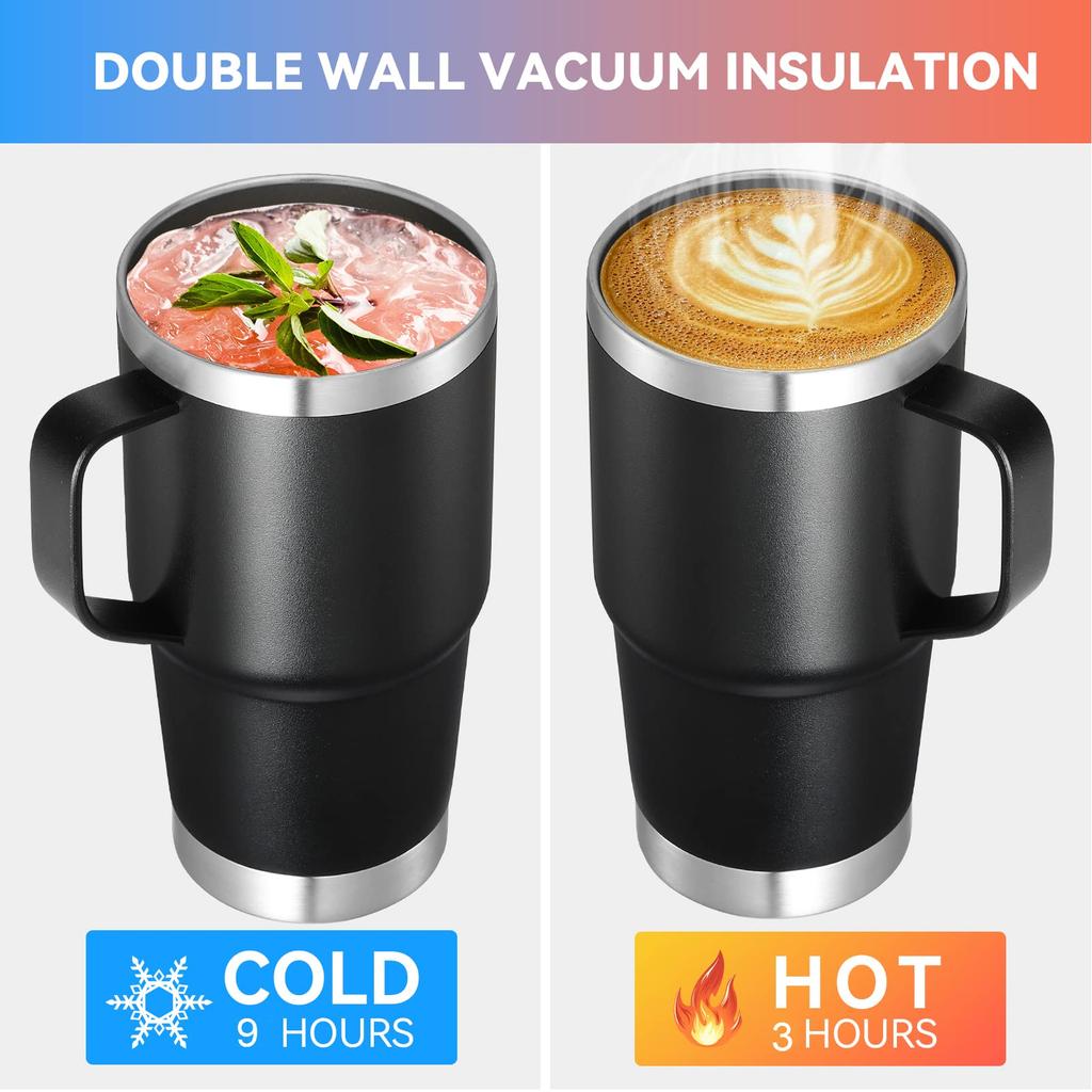 30 unciás fogantyús fedeles pohár, rozsdamentes acél szigetelt utazó kávésbögre, cseppálló duplafalú fémpohár, italt melegen/hidegen tartja