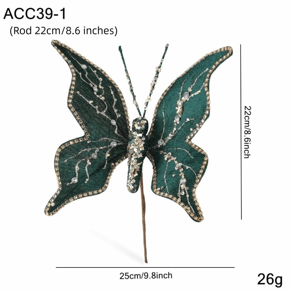 Glitter Butterfly Christmas Flower Sequins Simulated Artificial Butterfly Clip Flocking Exquisite Butterfly Pendants Home Party