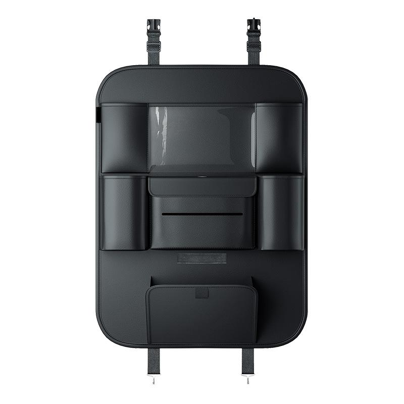 

Car Seat Back Organizer Leather Auto Backseat Hanging Storage Bag With Cup Holder Universal Trash Bin Tissue Box Phone Pockets чорний