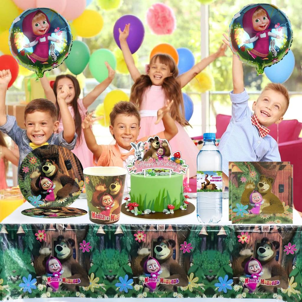 Dívka a medvěd Narozeninová sada Party dekorace Narozeninové talíře Ubrus Ubrousky Dárková taška Oslava pro miminko Party drobnosti Potřeby