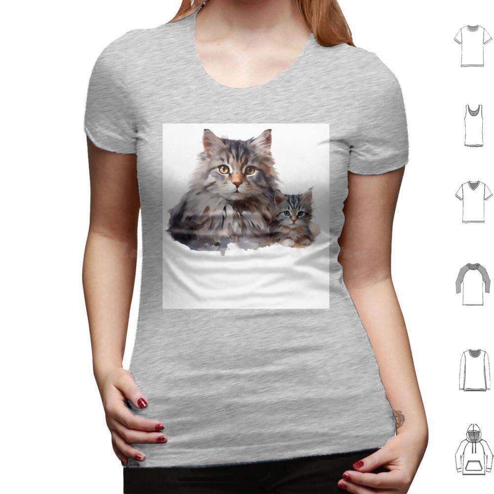 Loving Mother Cat And Her Playful Kitten T Shirt Cotton Men Women DIY Print Cat Illustration Mother Cat And Kitten Cute Cat