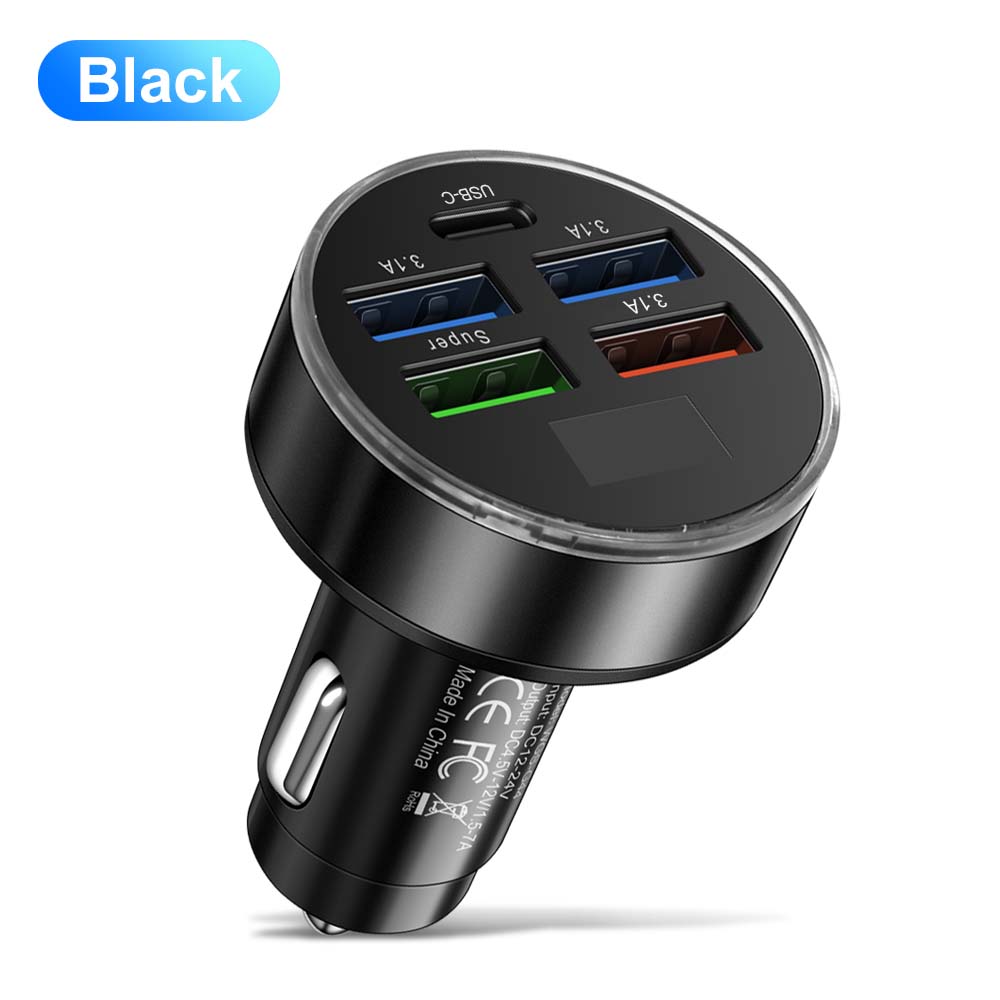 Total 150W 5 Ports USB Car Charger For iPhone Xiaomi  Mobile Phone Charger Adapter In Car