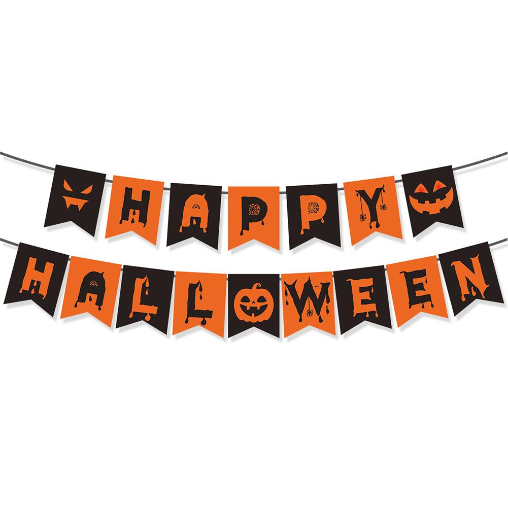 

Happy Halloween Banner Ghost and Pumpkin Bunting Pennant Flag Photo Home Porch Atmosphere Party Decor Supplies #03