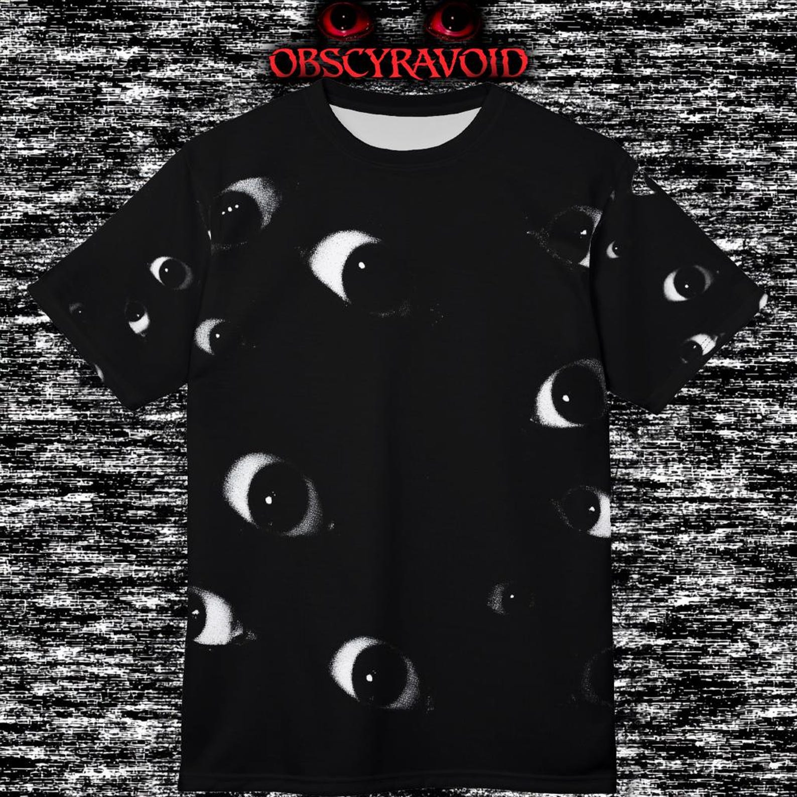 All-Over Watching Eyes Horror T-Shirt Creepy Surreal Pattern Tee, Creepypasta Analog Horror M