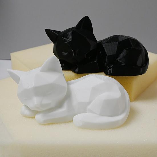 3D Printed Sleeping Cat Figurines Geometric Cat Statue Minimalist Cute Cat Art Crafts