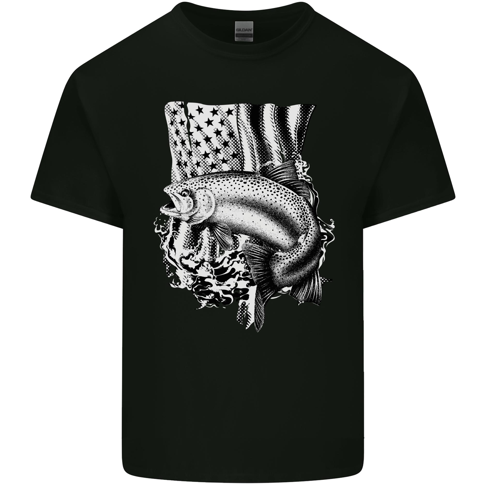 Fishing Trout USA Flag FisherUnisex America Fish Unisexs Light Cotton TShirt S