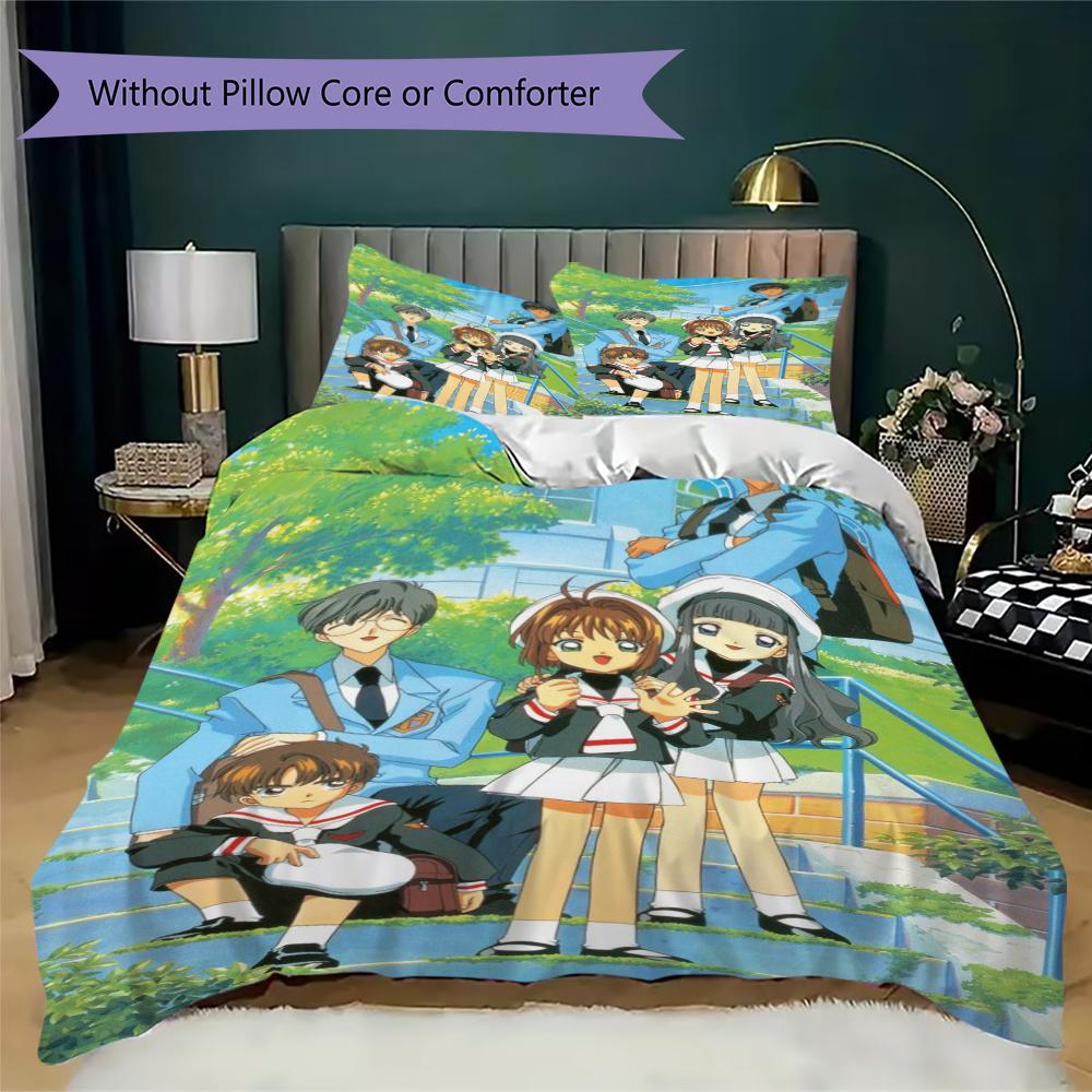 Cardcaptor Sakura Pattern Bedding uilt Set uilt Cover Pillowcase Home Decoration Birthday Gift (1 * duvet cover + 2 * pillowcase without core)