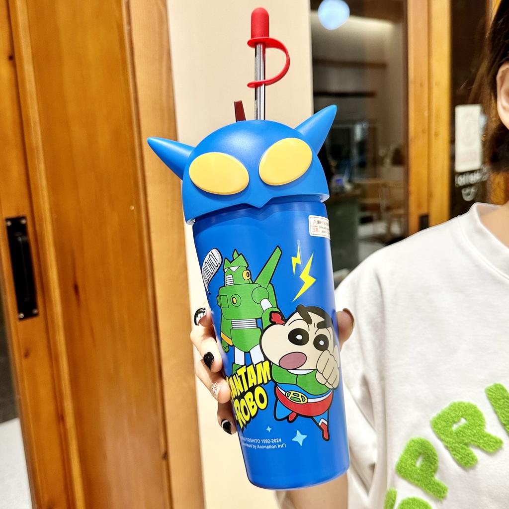 Crayon Small New Water Cup New Thermos Flask Cup Female Fashionable Top Students Go To School Special Straw Mug Birthday Gift