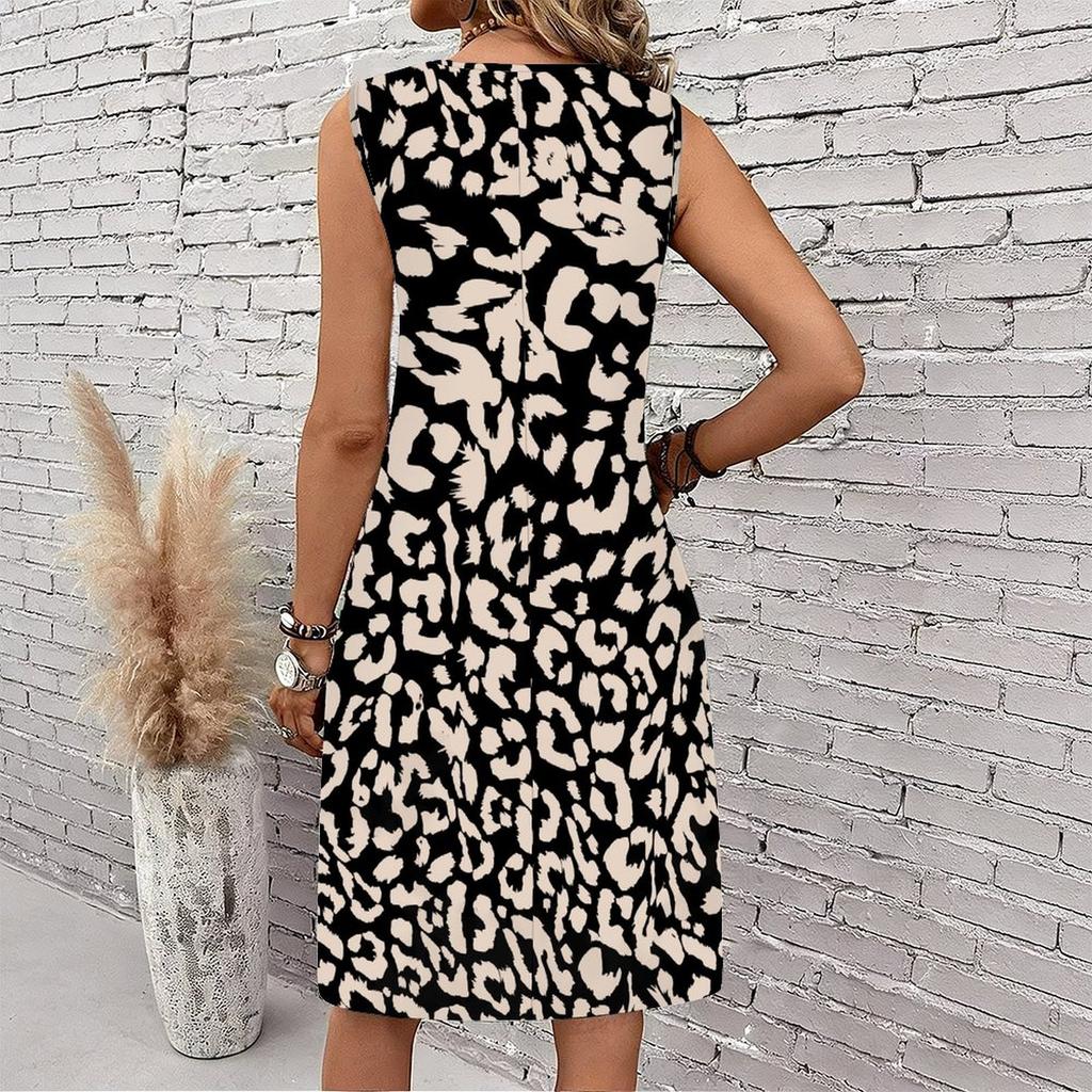 Plus Size V Neck Sleeveless Dress Ditsy Floral Watercolor Print For City Park Walk