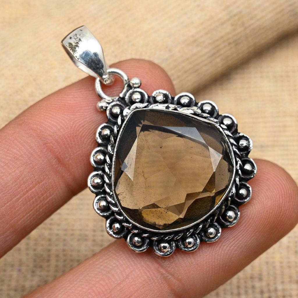 Smoky Topaz Gemstone Handmade 925 Solid Sterling Silver Jewelry Pendant For Wedding Gift