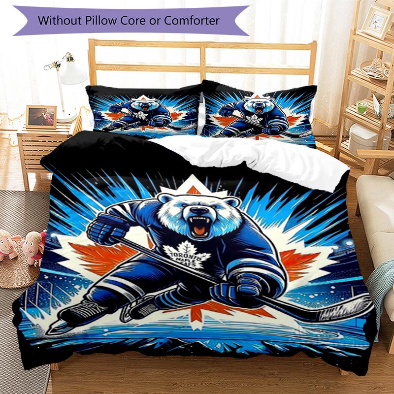 3pcs Ice Hockey Bedding Set Duvet Cover Closure Includes 1 Duvet Cover & 2 Pillowcases, Soft and Comfortable for All Seasons.