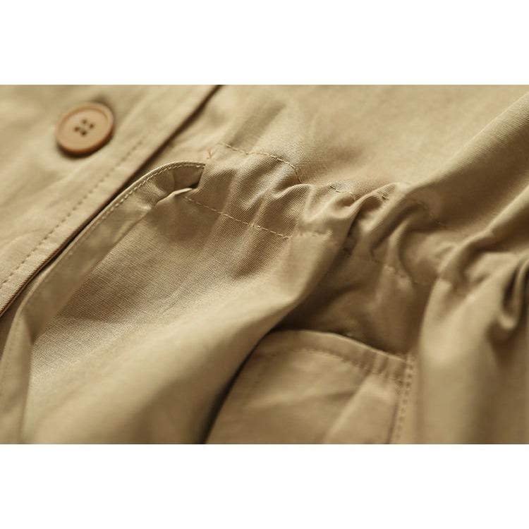 Fashion Loose Drawstring Trench Coat Double-Breasted Casual Loose Short Jacket Women's Cotton Top Spring Autumn