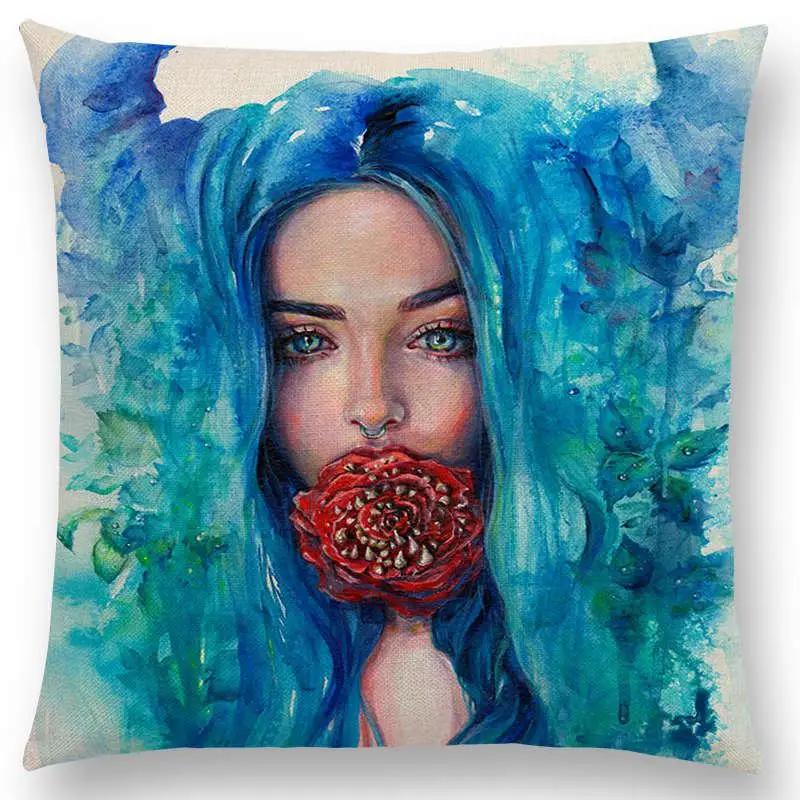 Gorgeous Oil Painting Cushion Cover Miracle Girl Wonder Beauty   Beautiful Queen Narwhal Cat Swan Sofa Pillow Case