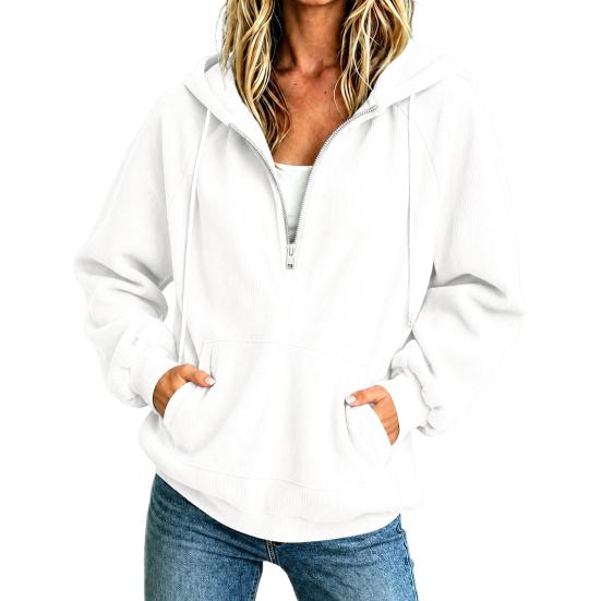 Comfortable Loungewear Top Womens Quarter Zip Hoodie, Oversized Loose Fit Long Sleeve Sweatshirt with Full Corduroy Hoodie Drawstring Hood Kangaroo