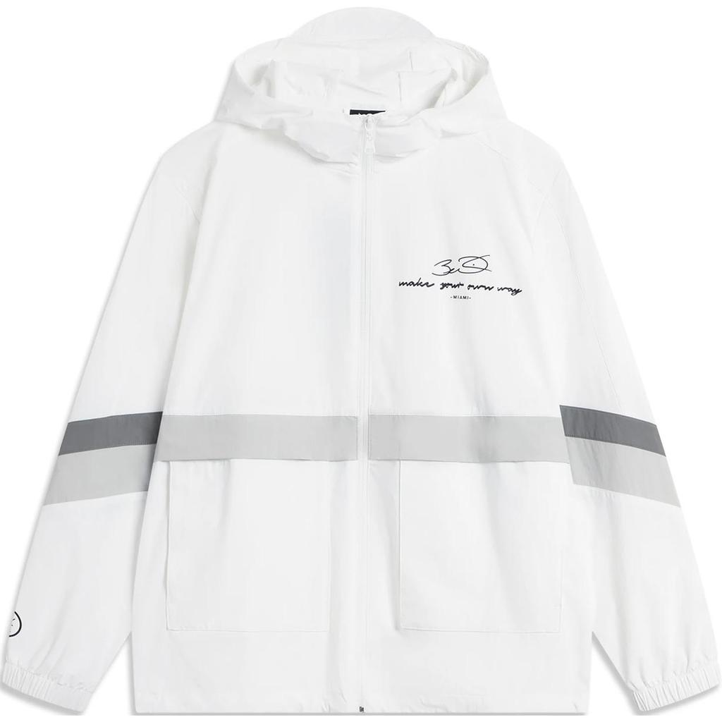 Li Ning Wade Series Color Block Letter Zipper Hooded Loose Sports Windbreaker Men Outerwear Standard-White AFDU397-4