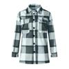 Women's Brushed Plaid Shirts Long Sleeve Flannel Lapel Button Down Pocketed Shacket Jacket Coats
