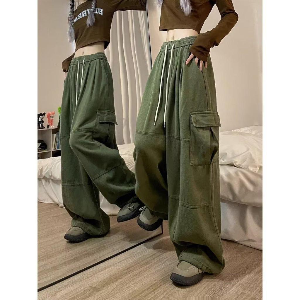 Y2K Modne Spodnie Jeansowe Z Sznurkiem Dorywczo Baggy Cargo Damskie Proste Szerokie Nogawki Spodnie Dresowe