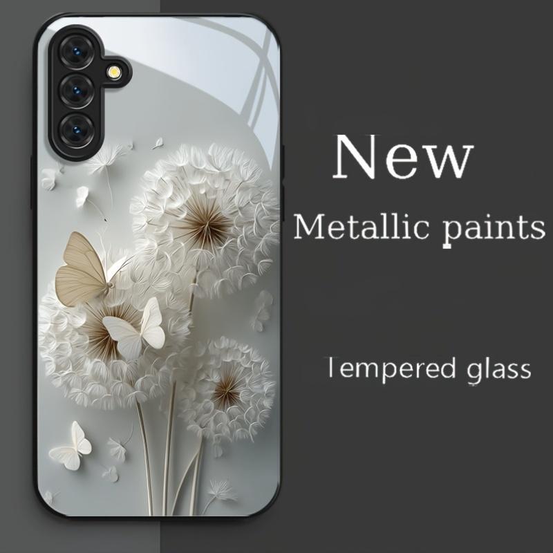 Funda de cristal para teléfono con pintura metálica de diente de león adecuada para Samsung Galaxy S26 S25 S24 S23 S22 S20 FE Ultra Plus cubierta trasera anticaí
