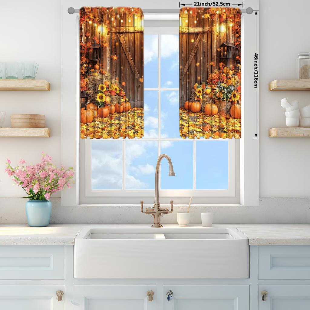 2 Stück Ernte-Kürbis bedruckter Vorhang für Erntefest Heimdekoration - Stangentasche Fensterbehandlung für Schlafzimmer, Büro, Küche