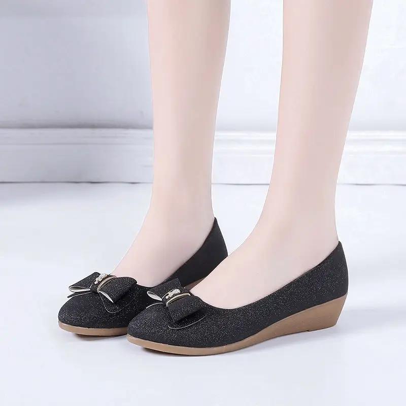 Fashion With Bow Round Toe Ladies Pumps Medium Heels Women's Shoes Beau Today Chic Point Young Quick Delivery On Sale Shoe Wholesale Y2k