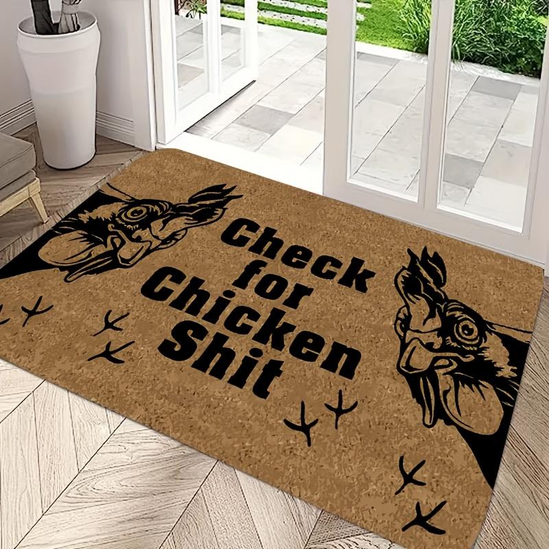 Chicken Shit" Doormat-Humorous Welcome Mat with Rooster Pattern, Polyester, Machine Washable, Front Door Mat, Chicken Decoration