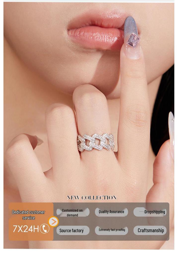 S925 Silver Moissanite Geometric Ring - Hip Hop Style with Rhinestone Inlay