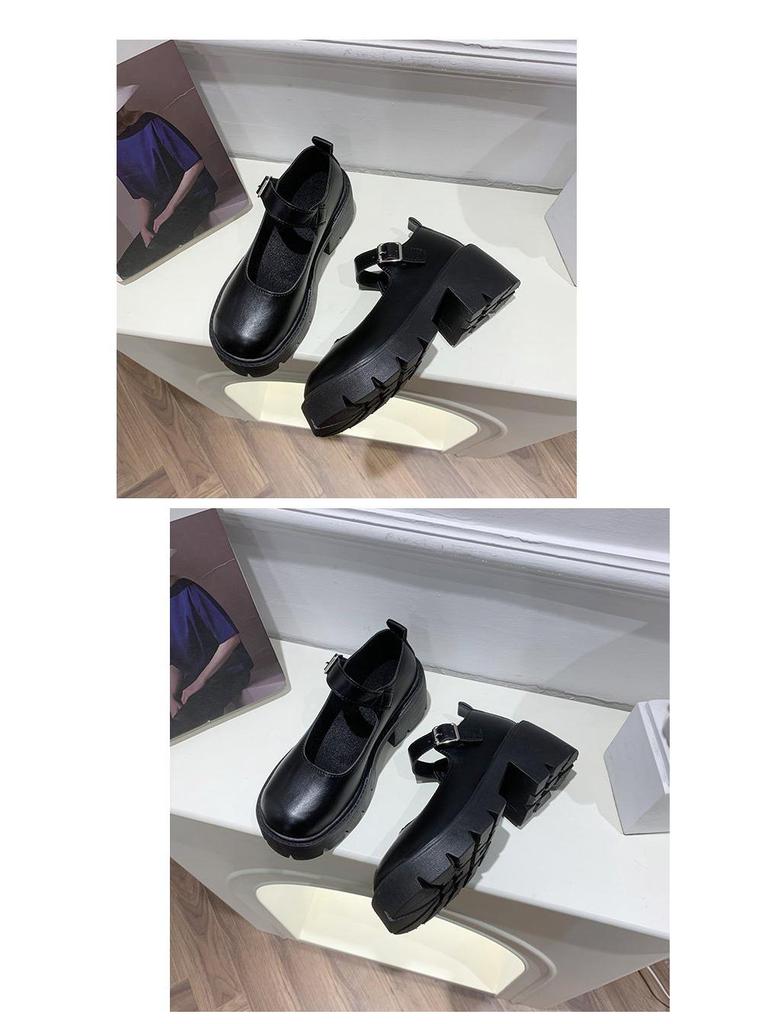 Women's Patent Leather Mary Jane Loafers - Spring 2022 British College Style, High Heel, Round Toe, Thick Sole
