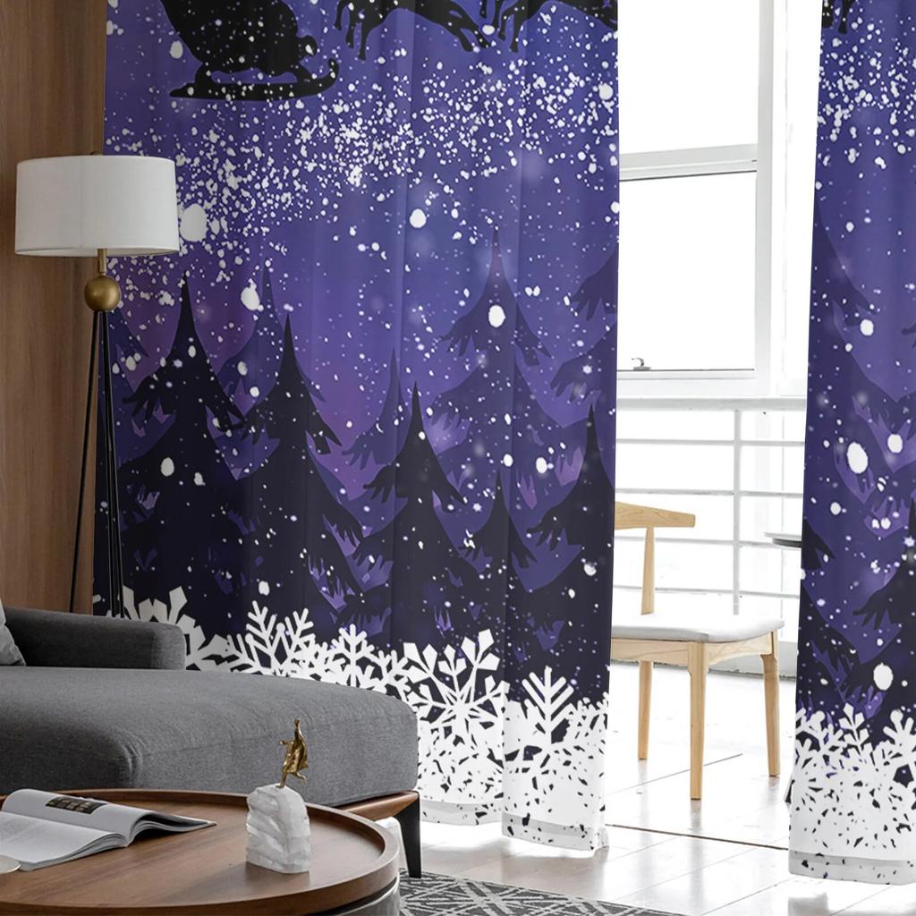 Christmas Night View Santa Claus Reindeer Window Tulle Curtains For Living Room Kitchen Christmas Decor Sheer Voile Curtains