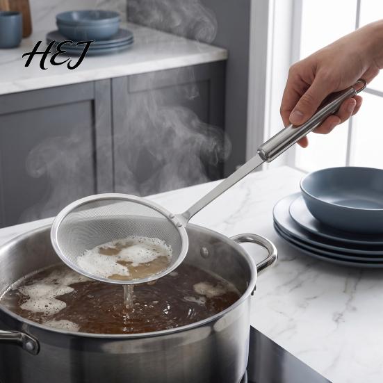 Food Grade Steel Slotted Ladle Stainless Fine Mesh Skimmer, 100-Mesh Oil Strainer Spoon with Rustproof Kitchen Filter Tool Long Handle, for Soup Foam