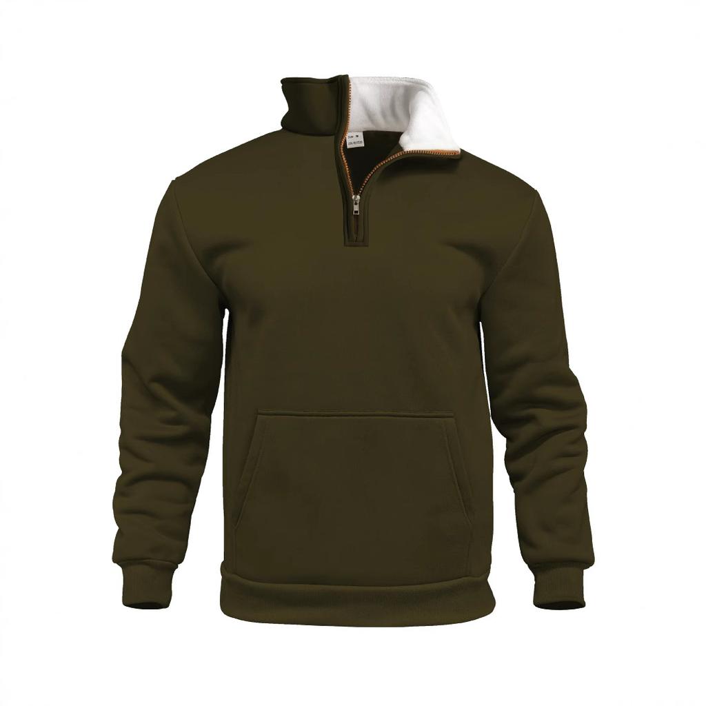 Men's Waffle Weave Autumn Casual Outdoor High-Neck Half-Zip Pocket Pullover Long-Sleeved Sweatshirt