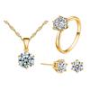 Korean Style Bridal Jewelry Set: Six-Prong Colored Zircon Necklace, Stud Earrings & Ring