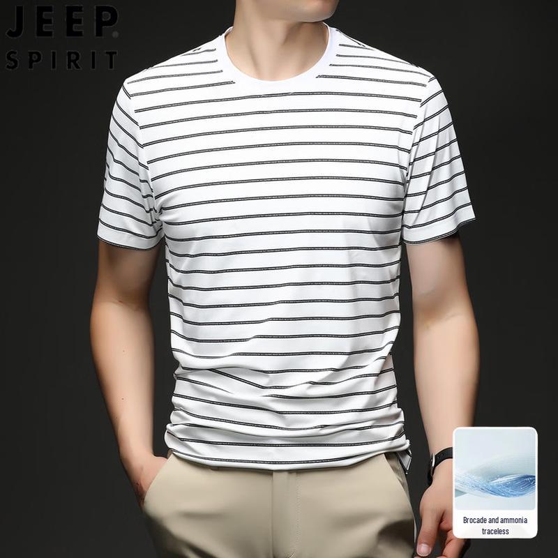 

JEEP SPIRIT Men s Seamless Striped Round Neck Short Sleeve T-Shirt 48