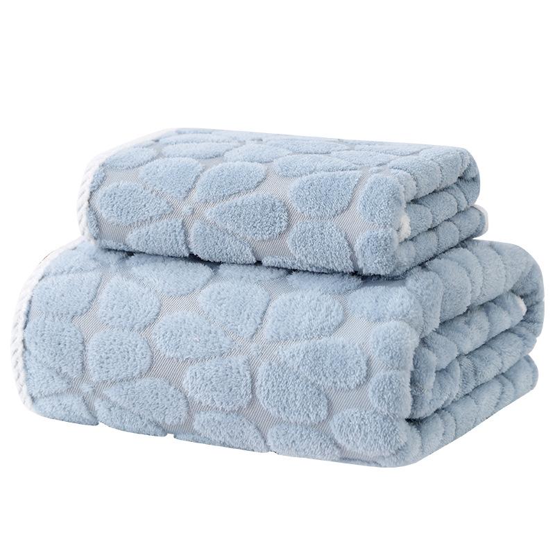 Coral fleece jacquard cloud grid towel bath towel set adult household face towel thickened water absorption