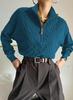 Women's Half-High Collar Zipper Ribbed Knit Pullover Sweater, Short-Sleeve, Loose Fit, 2025 Autumn/Winter Collection.