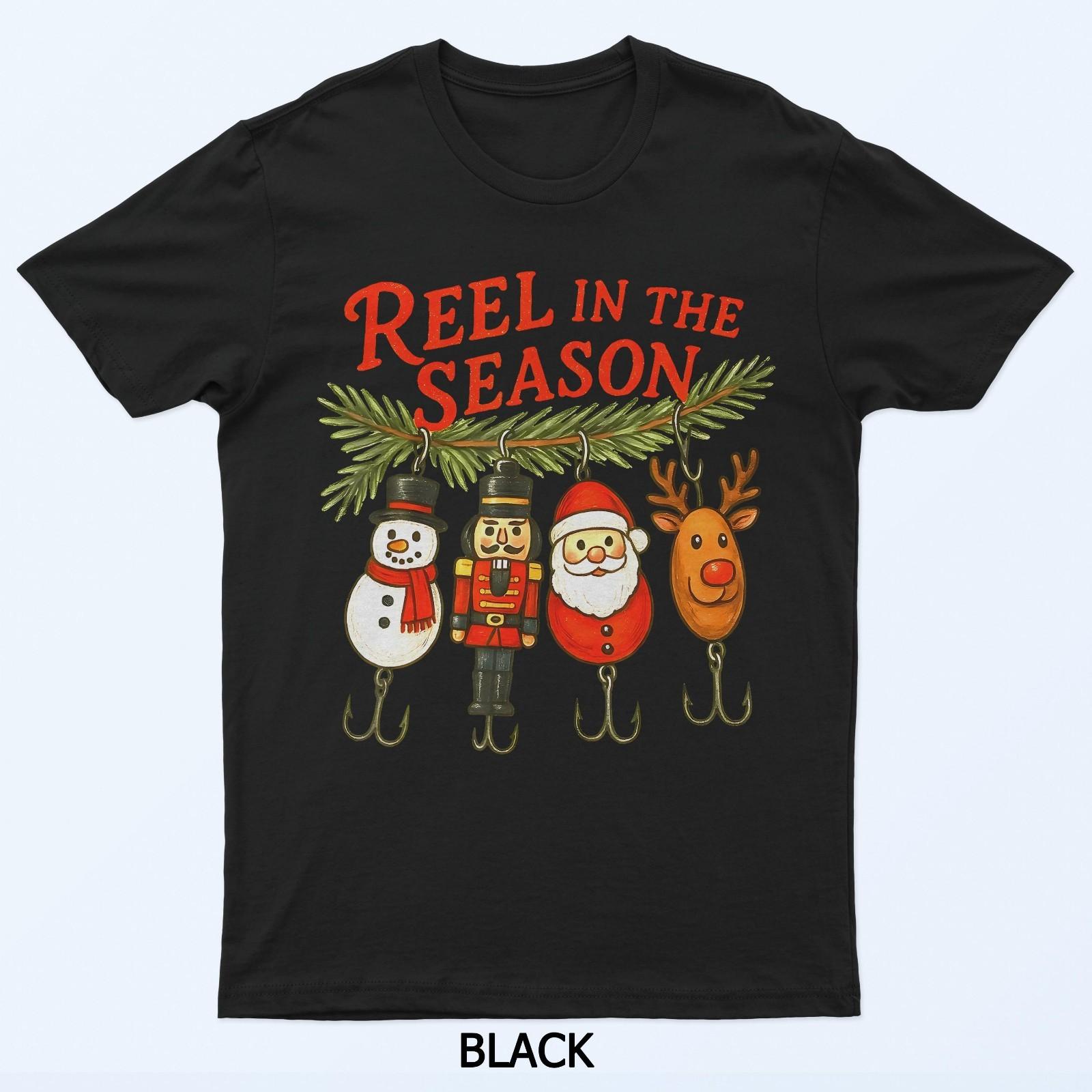 Reel In The Season Christmas Fishing Funny Hook Bass Fish T-Shirt M