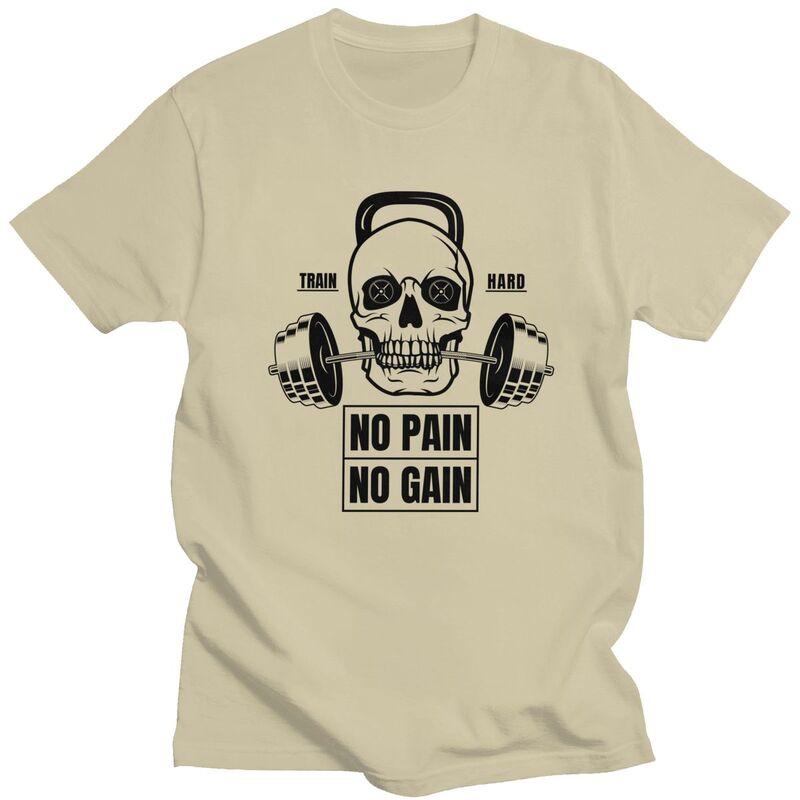 Custom No Pain No Gain T Shirts Men Pure Cotton Tee Tops Bodybuilding Fitness Gym Tshirts Casual Tshirt