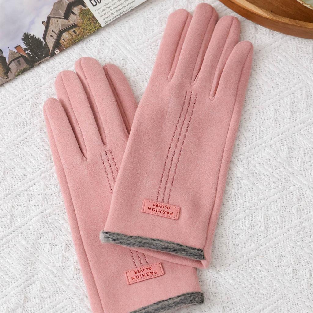 Winter Women Modal Warm Gloves Fur Trim Outdoor Riding Gloves Fashion Sports Driving