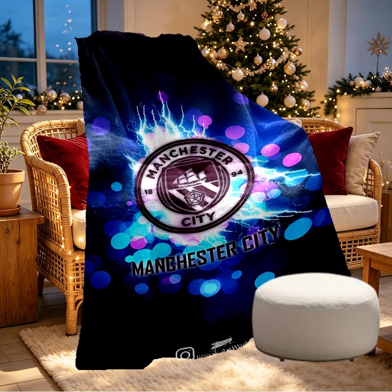 Manchester City FC Print Blanket - Soft & Comfortable, for Bedroom, Travel, Sofa, Home Decoration - Birthday Christmas Gift for Friend