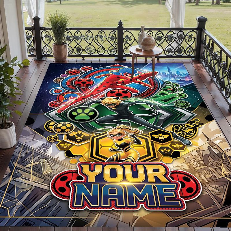 Alfombra de Piso con Patrón de Ladybug Milagrosa y Texto Personalizado, Alfombrilla Suave para Interiores, Sala de Estar, Dormitorio