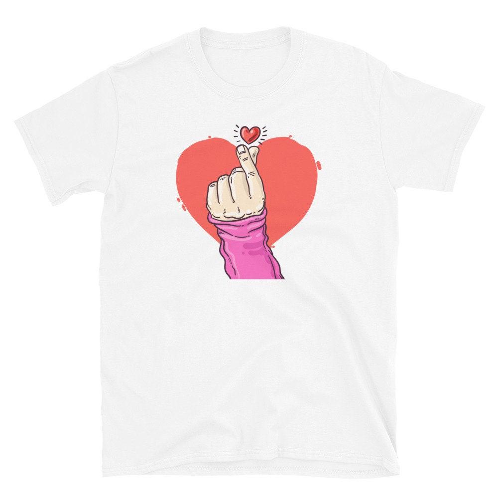 South Korea Music KPop Trending Love Finger Heart ShortSleeve TShirt S