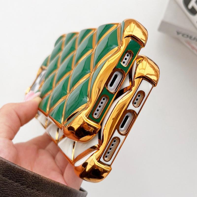 For iPhone 13 TPU Case Diamond Pattern Phone Cover Electroplating Golden Edge