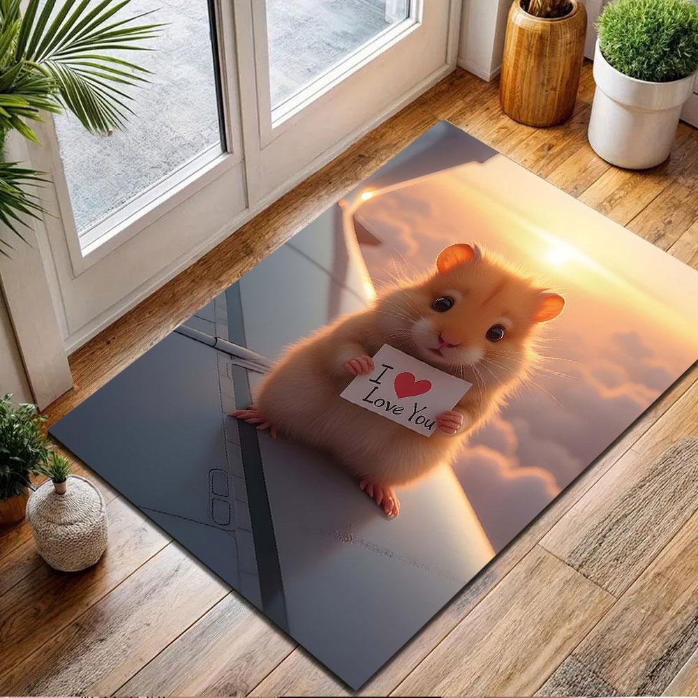 Cute Hamster Holding "I Love You" Sign Patterned carpet, non slip mat suitable for living room and bedroom sofas