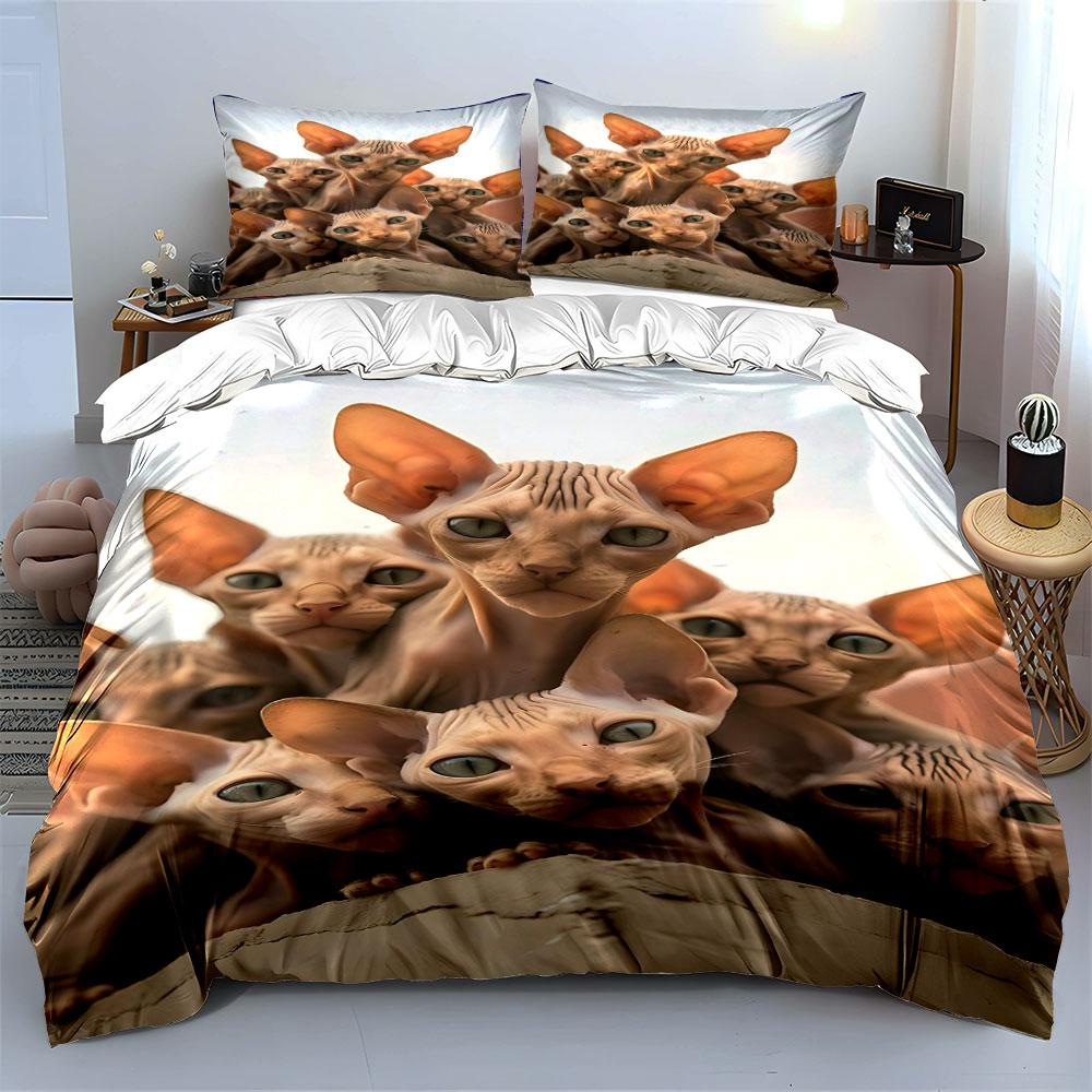 Sphynx Cats Face Pattern. Bedding Sets Duvet Cover Sets Duvet Covers Pillowcases(1 * Duvet Cover 2 * Pillowcases Without Duvet Insert)