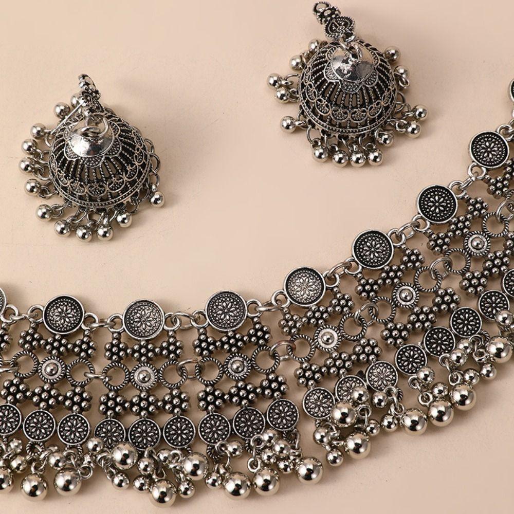 Geometric Tassel Necklaces Earrings Ethnic Style Golden Jewelry  Women