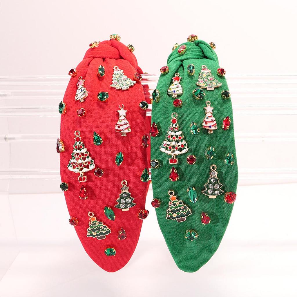 European-American Red Rhinestone Christmas Headband & Hair Clip