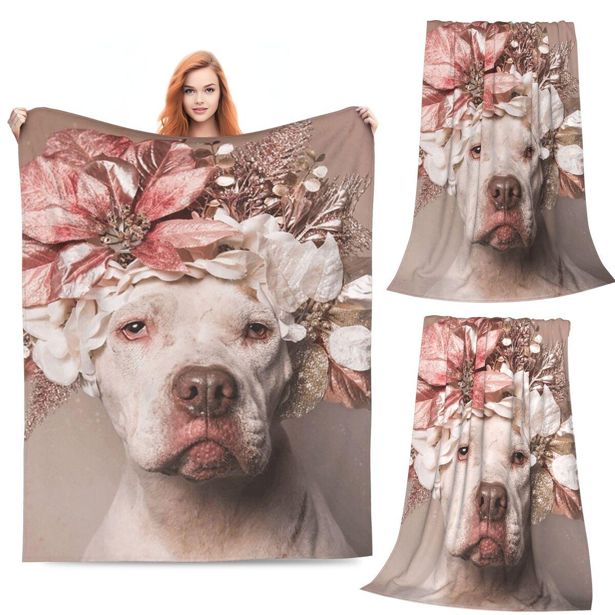 

Pit Bull Flower Power Apollo Blanket Soft Warm Flannel Throw Blanket Plush for Bed Living room Picnic Travel Home Sofa 80x120cm